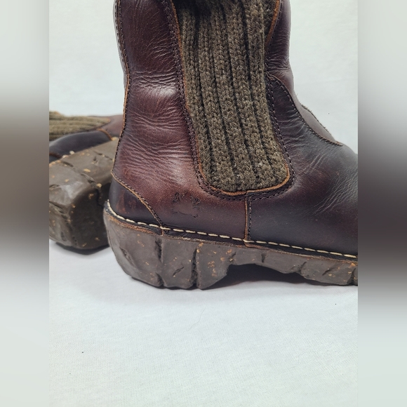 El Naturalista Brown Pull On Knit Leather Mid Calf Sock boots- Unisex - Picture 3 of 13